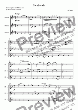 page one of Sarabande in G minor