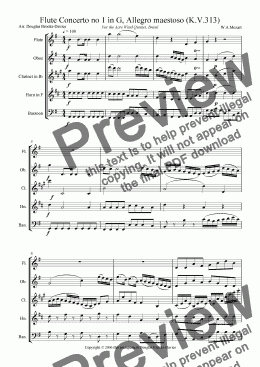 page one of Mozart: Flute Concerto no 1 in G, K. 313 (1st movement) for wind quintet