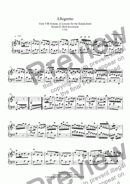page one of Arne  Sonata II .Allegretto