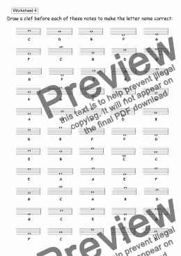 page one of Worksheet 04: Draw a clef