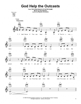 page one of God Help The Outcasts (from The Hunchback Of Notre Dame) (Ukulele)