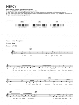 page one of Mercy (Piano Chords/Lyrics)