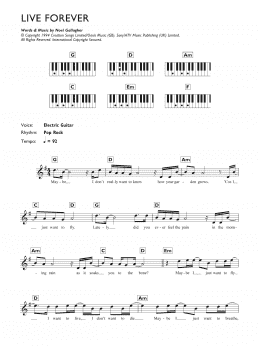 page one of Live Forever (Piano Chords/Lyrics)