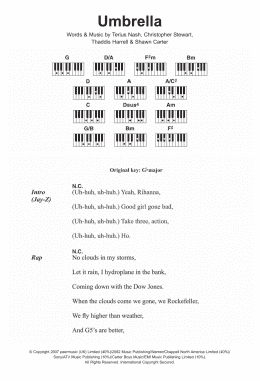 page one of Umbrella (Piano Chords/Lyrics)