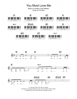 page one of You Must Love Me (from Evita) (Piano Chords/Lyrics)