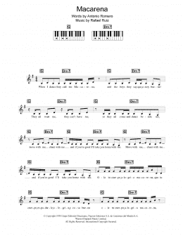 page one of Macarena (Piano Chords/Lyrics)