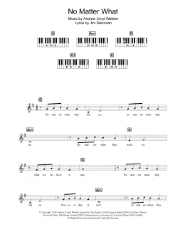 page one of No Matter What (from Whistle Down The Wind) (Piano Chords/Lyrics)