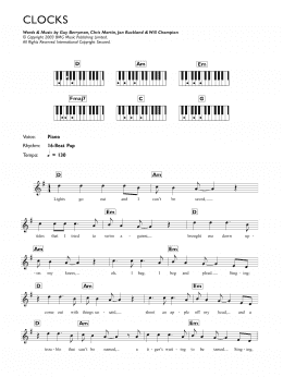 page one of Clocks (Piano Chords/Lyrics)