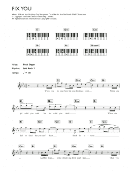 page one of Fix You (Piano Chords/Lyrics)