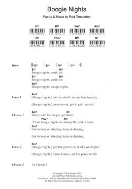 page one of Boogie Nights (Piano Chords/Lyrics)