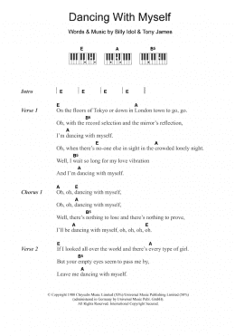 page one of Dancing With Myself (Piano Chords/Lyrics)