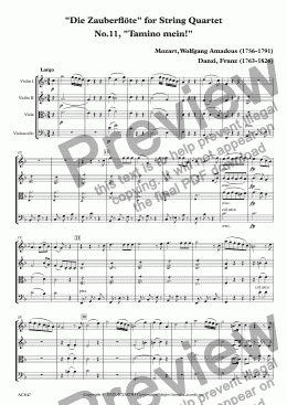 page one of "Die Zauberflöte" for String Quartet, No.11, "Tamino mein!"