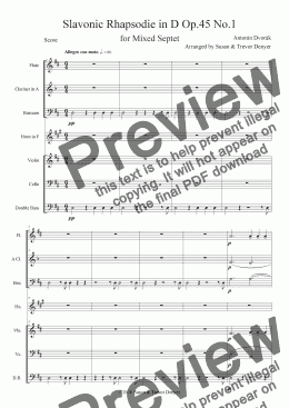 page one of Dvorak - Slavonic Rhapsodie in D Op.45 No.1 - Mixed Septet - Score