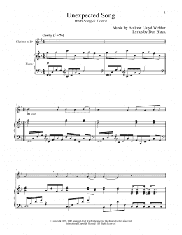 page one of Unexpected Song (from Song & Dance) (Clarinet and Piano)