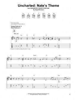 page one of Uncharted: Nate's Theme (from Uncharted: Drake's Fortune) (Easy Guitar Tab)