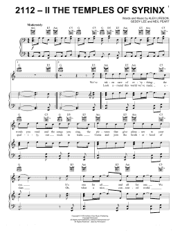 page one of 2112 - II. The Temples Of Syrinx (Piano, Vocal & Guitar Chords (Right-Hand Melody))