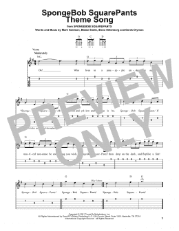 page one of SpongeBob SquarePants Theme Song (Easy Guitar Tab)