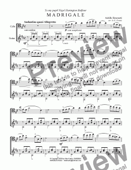 page one of Madrigale for cello and guitar, D major