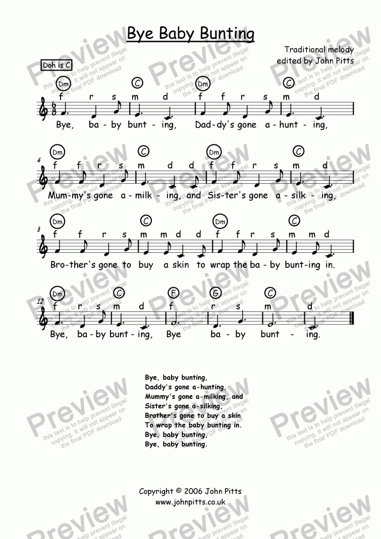 (Nursery Rhyme) Bye Baby Bunting - Download Sheet Music PDF file