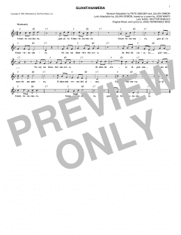 page one of Guantanamera (Lead Sheet / Fake Book)