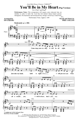 page one of You'll Be In My Heart (Pop Version) (from Tarzan) (arr. Ed Lojeski) (2-Part Choir)