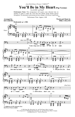 page one of You'll Be In My Heart (Pop Version) (from Tarzan) (arr. Ed Lojeski) (SATB Choir)