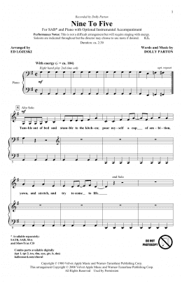 page one of Nine To Five (arr. Ed Lojeski) (SAB Choir)