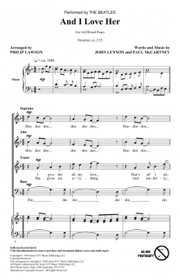 page one of And I Love Her (arr. Philip Lawson) (SATB Choir)