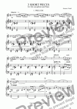 page one of 3 Short Pieces for Alto Saxophone and Piano