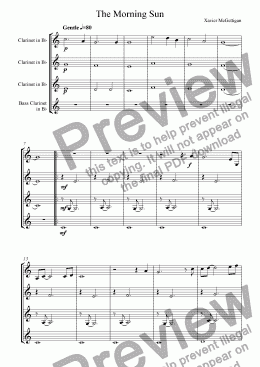 page one of The Morning Sun (Clarinet Quartet)