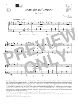 page one of Mazurka in G minor (Grade 6, list B1, from the ABRSM Piano Syllabus 2021 & 2022) (Piano Solo)