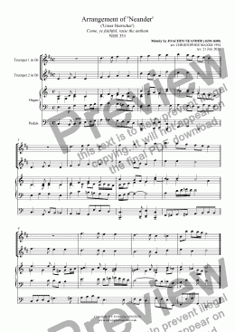 page one of Last verse arrangement of 'Neander'/'Unser Herrscher' (Come, ye faithful, raise the anthem)