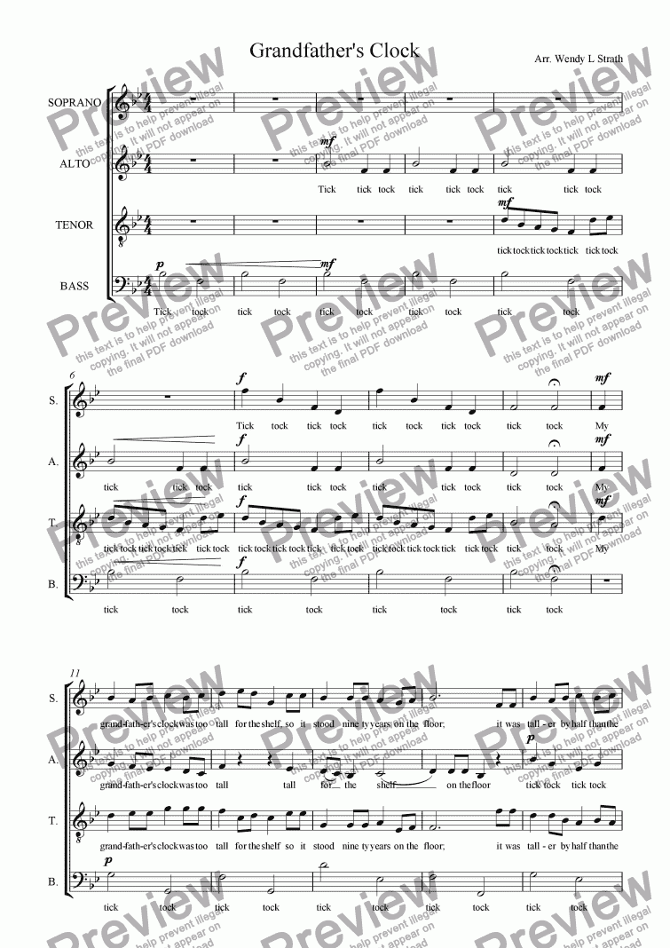 page one of My Grandfathers Clock(SATB)