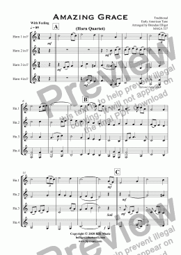 page one of Amazing Grace  - Horn Quartet