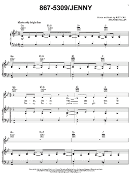 page one of 867-5309/Jenny (Piano, Vocal & Guitar Chords (Right-Hand Melody))