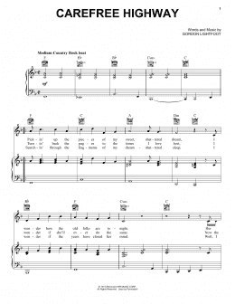 page one of Carefree Highway (Piano, Vocal & Guitar Chords (Right-Hand Melody))