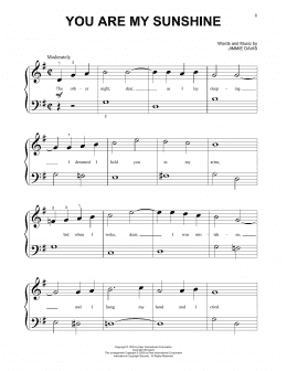 page one of You Are My Sunshine (Beginning Piano Solo)