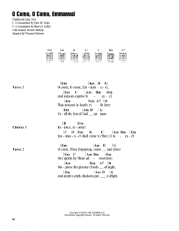 page one of O Come, O Come, Emmanuel (Guitar Chords/Lyrics)