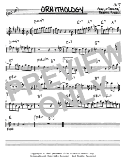 page one of Ornithology (Real Book – Melody & Chords – Eb Instruments)