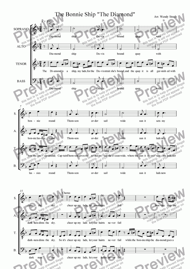 page one of The Bonnie Ship the Diamond(SATB)
