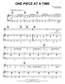 page one of One Piece At A Time (Piano, Vocal & Guitar Chords (Right-Hand Melody))