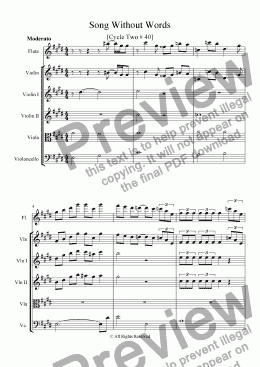 page one of Song Without Words [Cycle Two # 40] [Strings, and Flute]