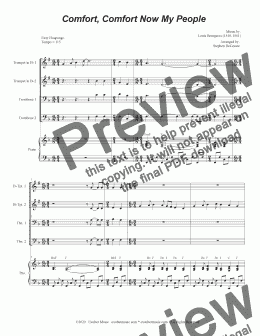 page one of Comfort, Comfort Now My People (for Brass Quartet and Piano - Alternate Version)