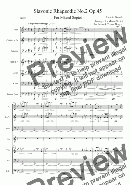 page one of Dvorak - Slavonic Rhapsodie No.2 Op.45 - Mixed Septet - Score