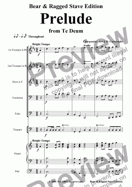 page one of Prelude from Te Deum for Brass Quintet (opt.Timp/Organ)