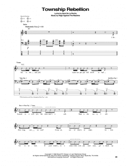 page one of Township Rebellion (Bass Guitar Tab)