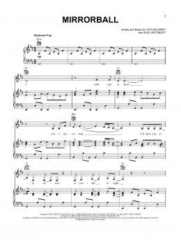 page one of mirrorball (Piano, Vocal & Guitar Chords (Right-Hand Melody))