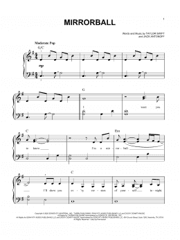 page one of mirrorball (Easy Piano)