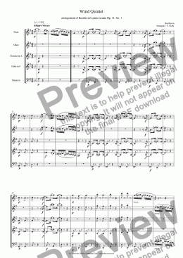 page one of Wind Quintet No. 4 (arrangement of Beethoven’s piano sonata Op 31, No. 1)