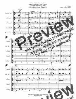 page one of March - National Emblem (Sax Quartet SATB or AATB)